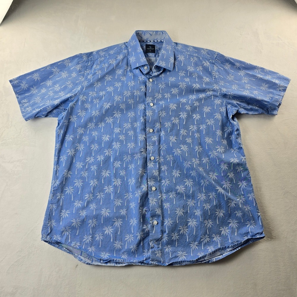 Tailorbyrd XL Mens Blue Palm Tree Print Short Sleeve 100% Cotton Button Up Shirt